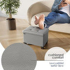 STORAGEBUD Storage Ottoman Cube with Small Bin, 16-in Square Ottoman with Storage for Living Room and Bedroom, Small Ottomans Foot Rest, Faux Leather Foot Stools Ottomans Max 330lbs, Light Grey