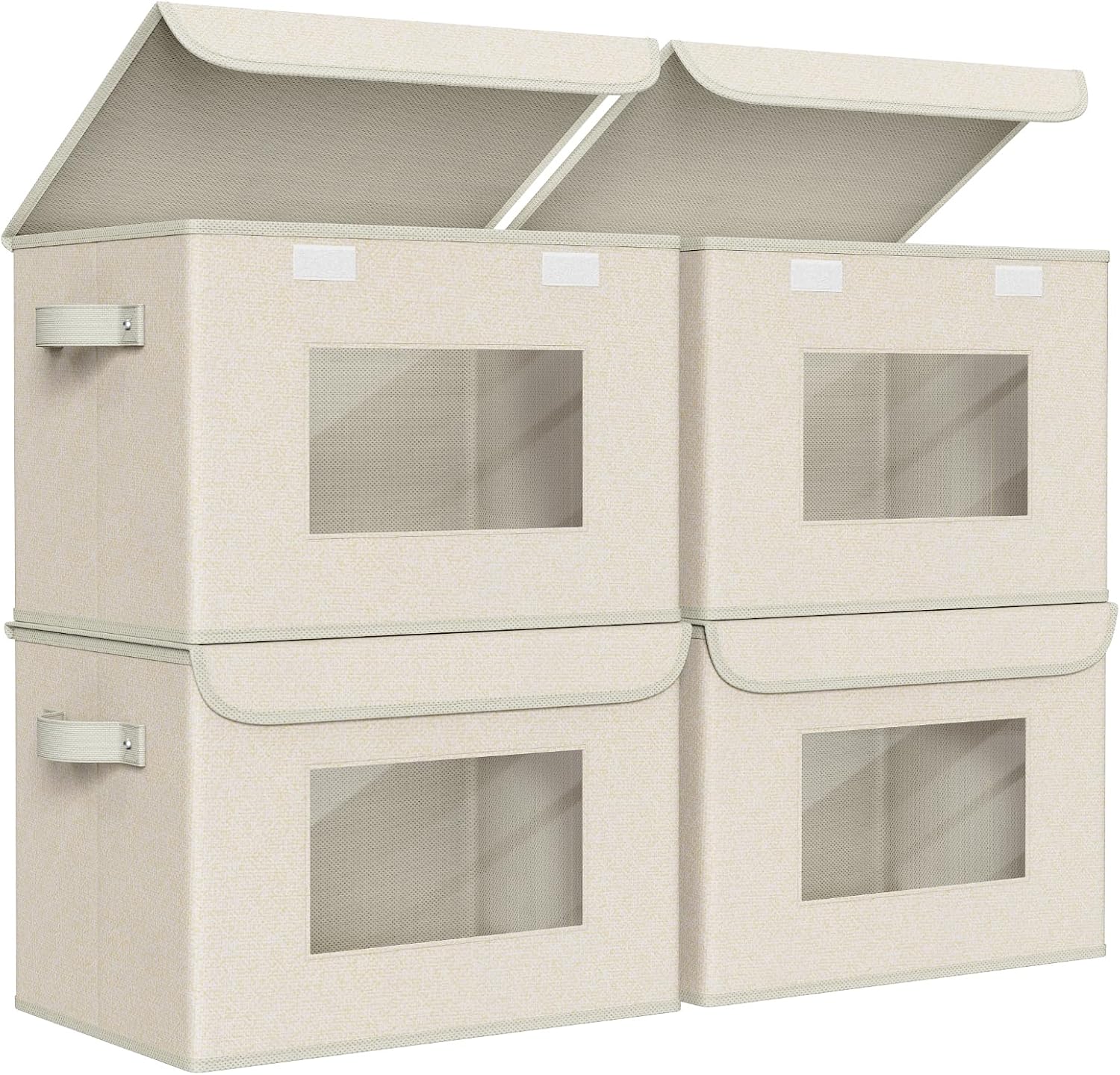 Univivi Collapsible Stackable Storage Bins with Lids [4-Pack] Foldable Fabric Closet Organizer Basket, Closet Organizers and Storage Cube Storage Bin for Home, Office, Bedroom (Beige, 17“ x 12” x 12")