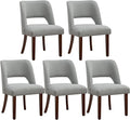 Dining Chair Set of 5,Modern Dining Room Chairs with Thick Cushions,Upholstered Linen Fabric Kitchen Chairs for Kitchen Dining Room LIGHTGREY
