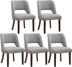 Dining Chair Set of 5,Modern Dining Room Chairs with Thick Cushions,Upholstered Linen Fabric Kitchen Chairs for Kitchen Dining Room LIGHTGREY