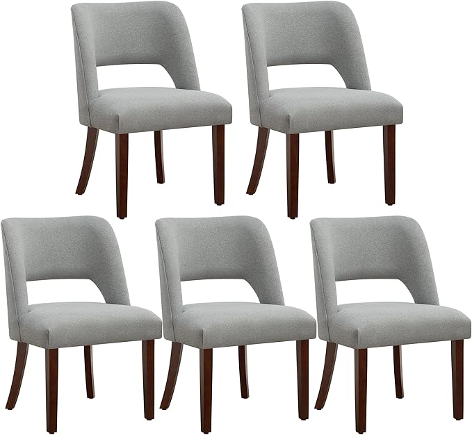 Dining Chair Set of 5,Modern Dining Room Chairs with Thick Cushions,Upholstered Linen Fabric Kitchen Chairs for Kitchen Dining Room LIGHTGREY