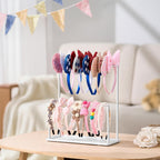 pickpiff Headband Holder Organizer Metal 2-Tier with Tray: Hair Accessories Display Stand Storage, Purse Charms Key Rings Rack Necklace Stand Home Bedroom for Girls Women, White