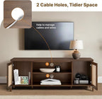 Rattan TV Stand for TVs up to 75'' Boho Entertainment Center with Adjustable Shelf Television Stand with 2 Storage Cabinets Media Console Wooden TV Cabinet for Living Room Bedroom,Walnut