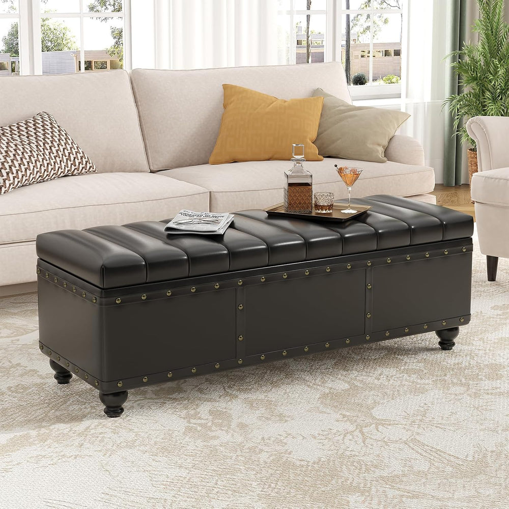 Maupvit Storage Ottoman Bench, Faux Leather Ottoman with Storage, Bench for B...