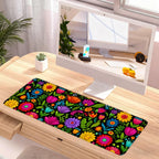 Folk Art Floral Mouse Pad – Large Extended Desk Mat 31.5 x 11.8 in– Colorful Boho Flowers on Black Background, Waterproof Surface, Non-Slip Rubber Base, Oversized Mouse & Keyboard Pad