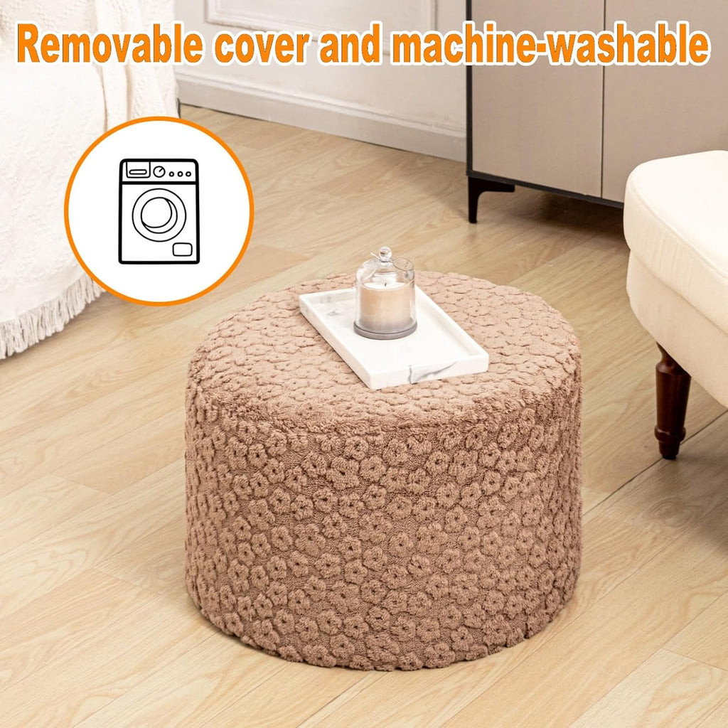 Round Pouf Ottoman Footstool 20x14In Ottoman Footrest for Couch Sofa Coffee | All-in-one Foam Floor Pouf,Ottoman Coffee Table,Footstool Ottoman Boho Poof Home Decor Beanbag Chairs for Living Room Bedroom