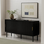 TV Stand for Living Room Farmhouse Entertainment Center with Fluted Sliding Doors TV Console Cabinet with Adjustable Shelf and Storage Media Console, Black