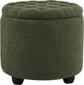 Furniliving Modern Round Storage Ottoman, Upholstered Button Tufted Ottoman Footstool Ottomans with Removable Lid Storage Footstool for Living Room, Bedroom, Makeup Room, Teddy, Green
