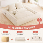 Jocoevol 4-in-1 Convertible Folding Sofa Bed, 78"W x 68"L Queen Size Foldable Sleeper Sofa Bed, Wide Corduroy Upholstery, Boneless Mattress Couch with Armrests & Neck Pillow for Living/Bedroom, Beige