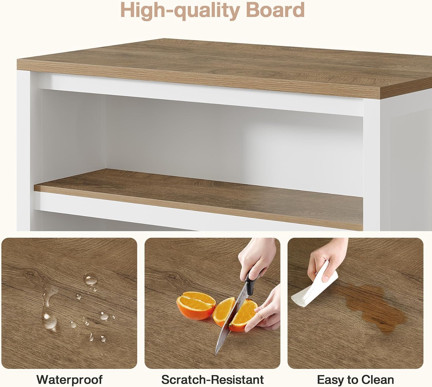 Tribesigns 47 Inch Kitchen Island with Storage and Seating, 2-Tier | Farmhouse Wooden Stationary Island Table, Large Worktop, Rustic Counter Height Dining Table
