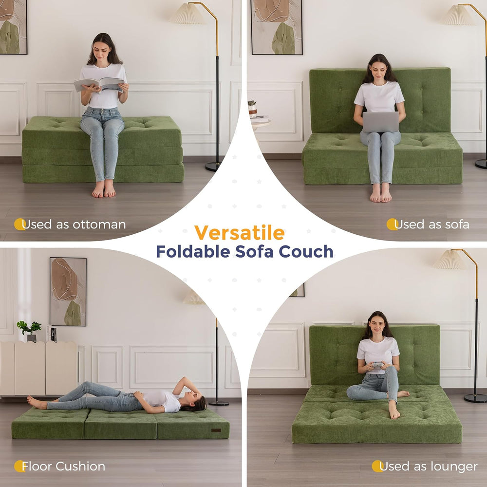 MAXYOYO 6" Folding Sofa Bed for Floor, Tufted Tri-Fold Floor Mattress | ...