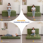 MAXYOYO 6" Folding Sofa Bed for Floor, Tufted Tri-Fold Floor Mattress | Twin Size Portable Sofa Couch Guest Mat with Chenille Fabric for Adults, Foldable Topper for Camping, Green, Twin