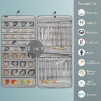 Dual-sided Hanging Jewelry Organizer Necklace Holder Jewelries Storage with 34 Zippered Pockets and 14 Dustproof Hook Loops (GREY)