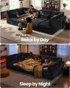 84" Oversized Corduroy Modular Sectional Sofa, Extra Deep 3-Seater Sofa Fluffy Cloud Couch with Ottoman, Sectional Sleeper Sofa for Living Room, L-Shaped, Plush Corduroy, Black