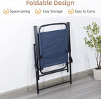 Vongrasig 6 Pieces Folding Patio Dining Set, All Weather Small Metal Outdoor Table and Chair Set, Garden Patio Furniture Set w/Umbrella, Glass Table & 4 Folding Chairs for Lawn, Backyard, Blue
