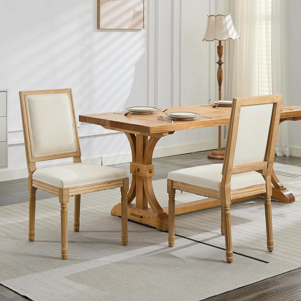 Vintage French Country Dining Chairs Set of 6, Linen Fabric Dining Chair with...