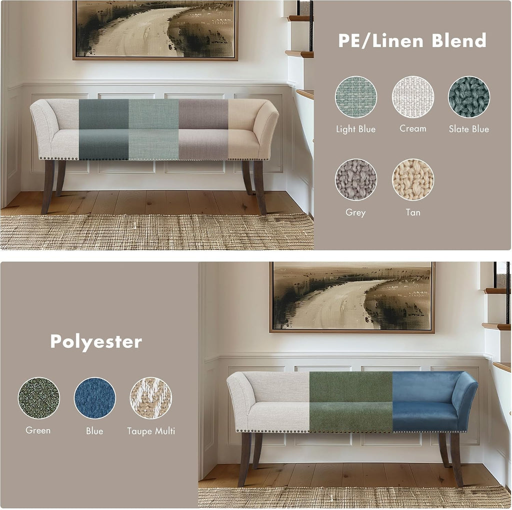 Madison Park Accent Bench for Living Room, Upholstered with Nailhead Trim, & Padded Seat Entryway Bench Small, End of Bed Bench with Back, 49.5" W x 19.25" D x 23" H, Taupe Multi