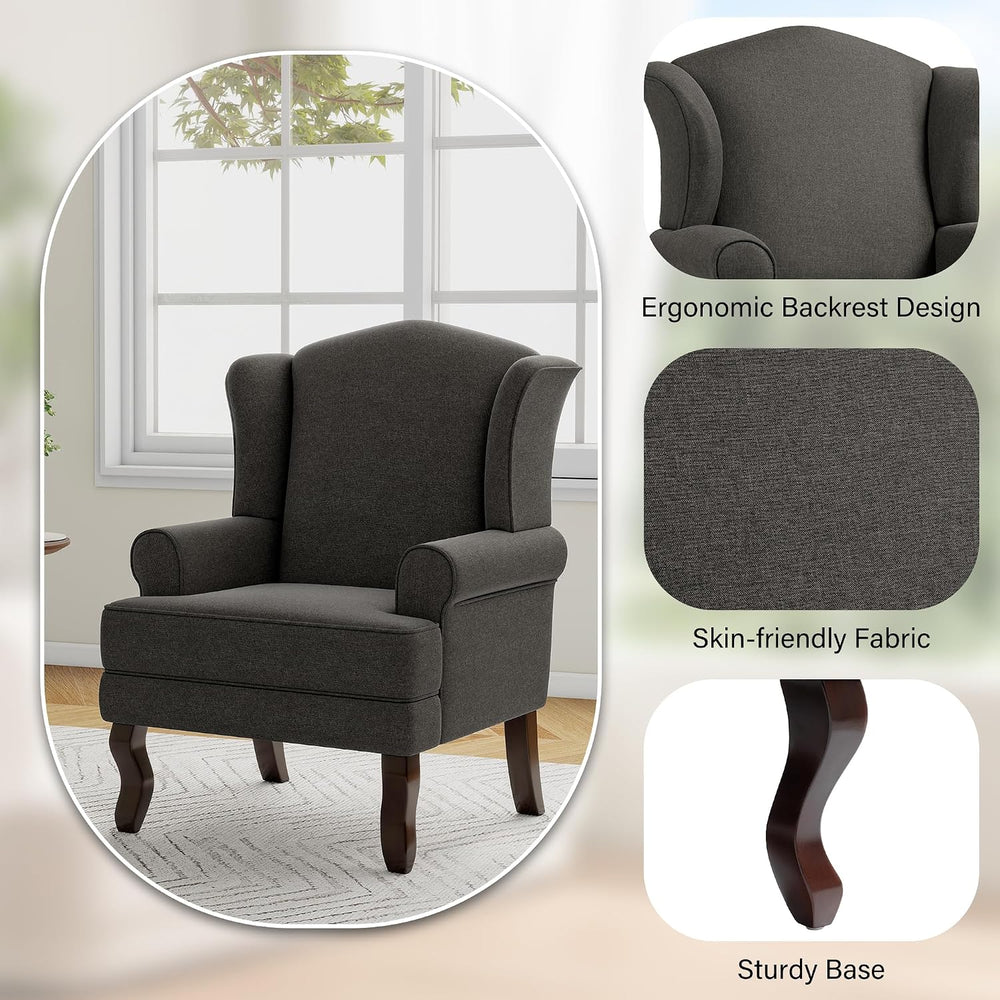 Lumibee High Back Accent Chair, Comfy Armchair with Solid Wood Legs for Livin...