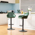 Glitzhome Bar Table and Chairs Set, Round Black Steel Pub Table with Soild Elm Wood Top and Bar Height Adjustable Swivel PU Leather Bar Stool for Breakfast Nook Living Room Small Space Restaurant