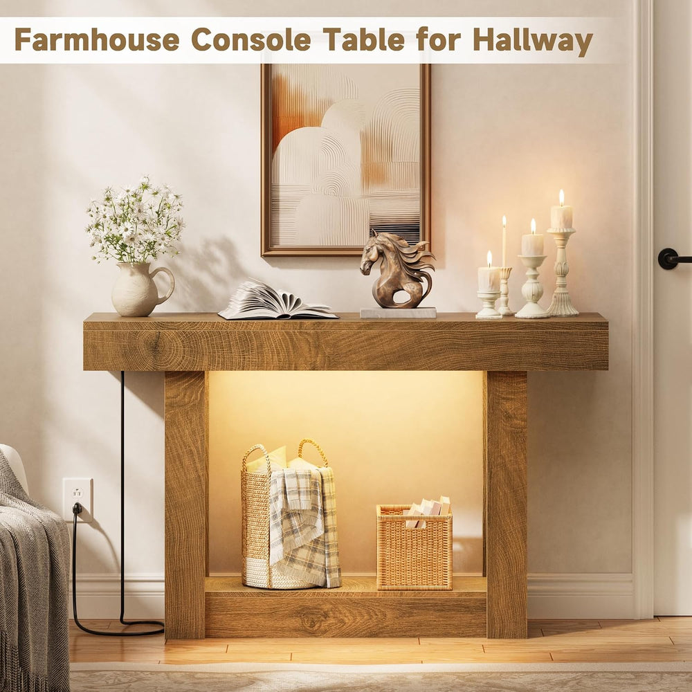47.2" Entryway Table with Outlet, 2-Tier Console Table with Sensor Light...