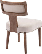 Mid Century Modern Dining Chairs Set of 4 Upholstered Linen Fabric Kitchen Dining Side Chairs with Nailhead Trim, Modern Kitchen Armless Solid Wood Dining Chairs, Beige