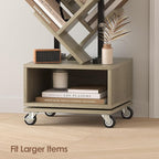 Double Sided Rotating Tree Bookshelf - 7-Tier Retro Floor Standing Bookcase, Wood Storage for Books, CDs, Movies, Perfect for Small Spaces in Bedroom, Living Room, Home Office, Grey