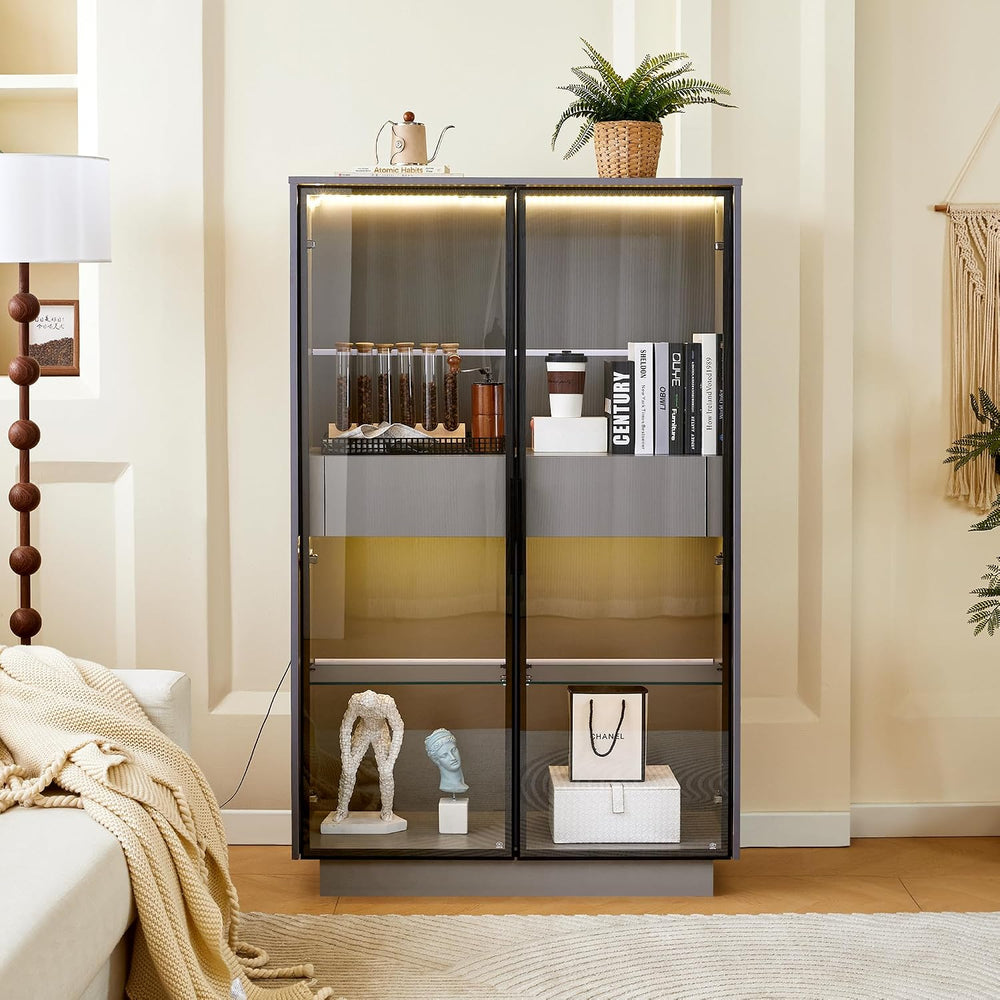 roomfitters 60.6'' Display Cabinet with Glass Doors, Freestanding Pan...