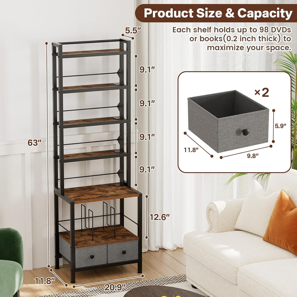 DVD Storage Vinyl Record Storage Rack, 6-Tier CD Rack Tower with Drawers for ...