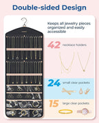 BAGSMART Hanging Jewelry Organizer with Hanger Metal Hooks Double-Sided Jewelry Holder for Organizing Earrings Necklaces Rings Perfect for in Hanging Closet, Wall, Door, 1 Piece, Large, Black