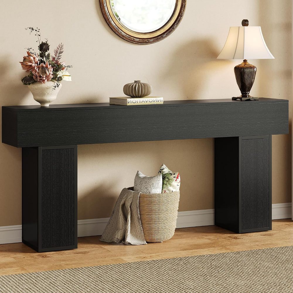 UNIQUITE 70.9-Inch Extra Long Console Table, Farmhouse Wood Sofa Table Behind...
