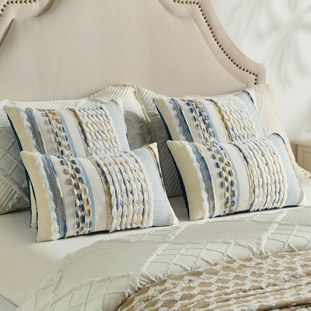FUTEI 2 Pack Tufted Throw Pillow Covers Covers 12x20 Inch,Navy+Brown