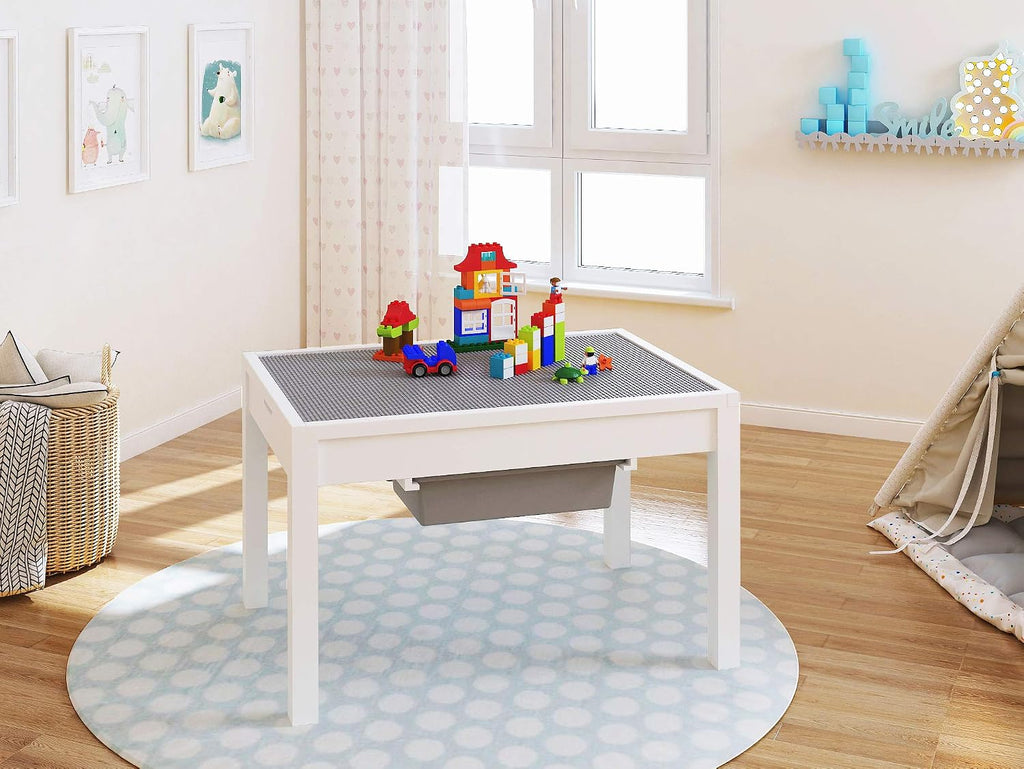 UTEX Large 2 in 1 Kids Construction Play Table with Drawers Built-In Baseplate