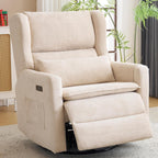 Oversized Swivel Rocker Recliner with Lumbar Cushion, Power Recliner Nursery Chair with Adjustable Headrest, Nursery Glider Recliner for Living Room, Beige