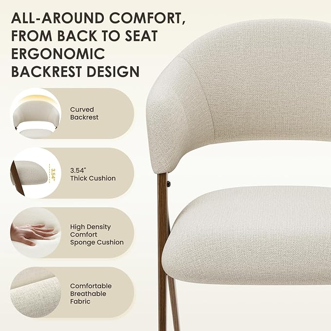 COLAMY Dining Chairs Set of 2, Modern Fabric Upholstered Dining Room Kitchen Side Chairs with Iron Legs, Open Back and Padded Seat, for Living Room/Restaurant/Cafe, Beige