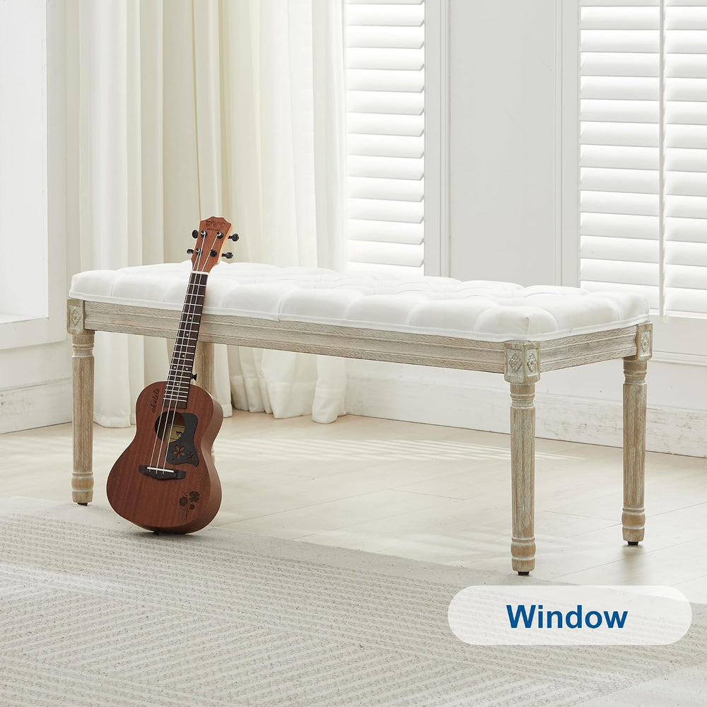 44‘’ Entryway Bench, Upholstered Button End of Bed Bench, Vintage Bench with ...
