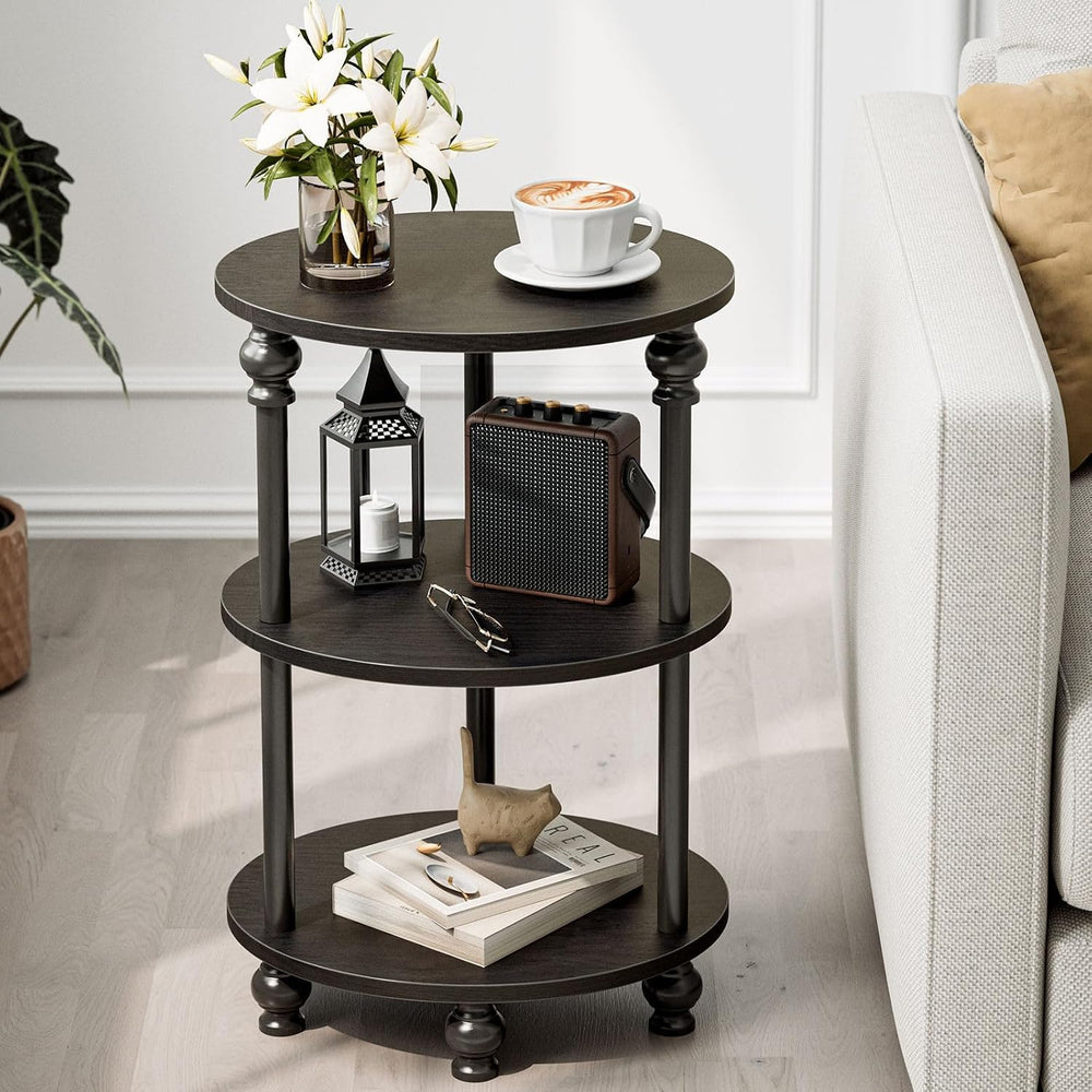 Small Round Side Table - 3 Tier Accent End Table for Narrow Spaces, Sturdy Me...
