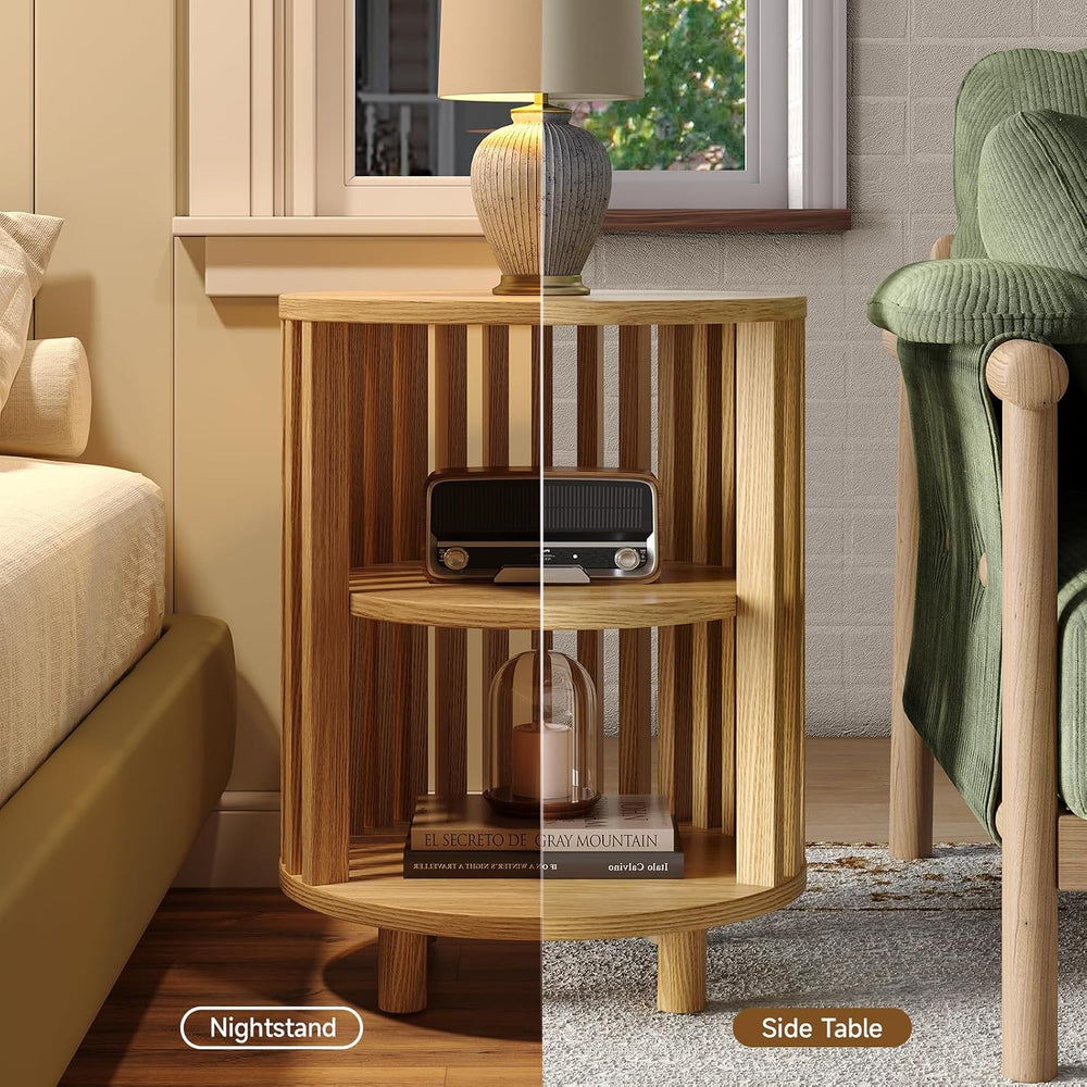 Round End Table, Wood Side Tables, Mid Century Modern Nightstand with 2 Tier ...