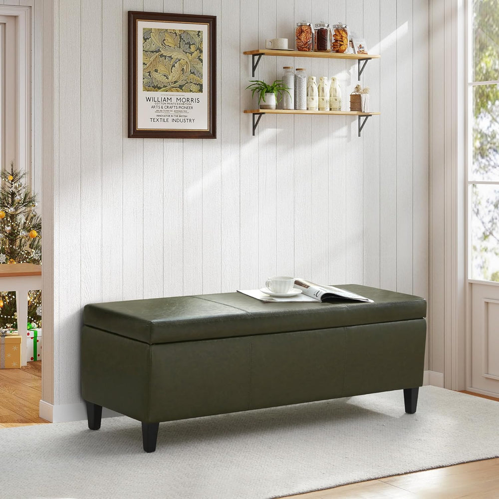 HUIMO Faux Leather Storage Ottoman Bench 50.3 Inch Extra Long PU Upholstered ...