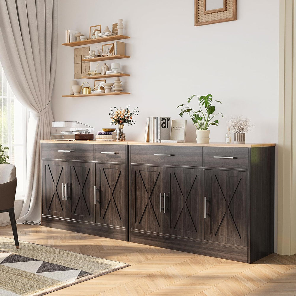 Shintenchi Modern Farmhouse Sideboard Buffet Cabinet,Barn Doors Buffet Cabine...