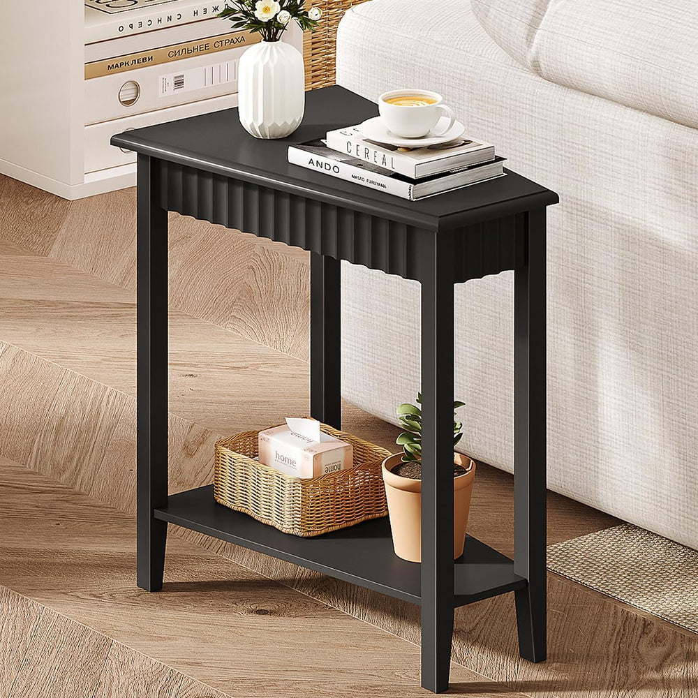 ChooChoo Fluted Recliner Side Tables Set of 2 with 2-Tier Storage Shelf | Wed...