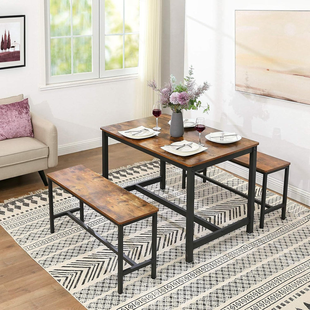 VASAGLE Dining Bench, Pair of 2, Industrial Style, Steel Frame, for Kitchen, ...