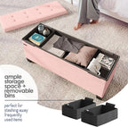 STORAGEBUD Storage Ottoman Bench with Bins, 43-in Storage Bench for Bedroom End of Bed, Folding Foot Rest Ottoman for Living Room Max 660lbs, Fabric Ottomans, Pink