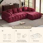 111" Modern Boneless Couch, Chenille Modular Cloud Couch for Living Room, Deep Seat Sectional Sofa with Chaise Lounge, No Assembly Required, Red