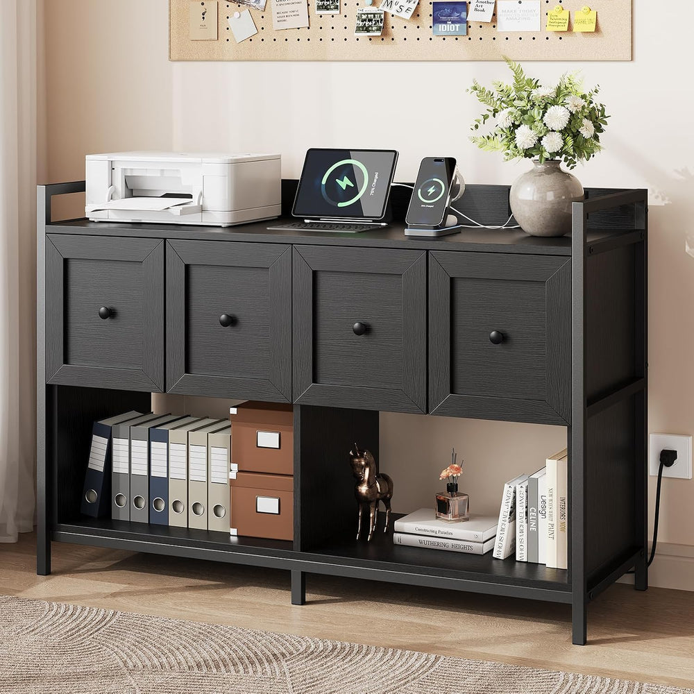 Filing Cabinet for Home Office, 43" Wood File Cabinet with Power Outlet,...