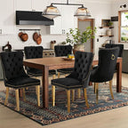 Velvet Upholstered Dining Chairs Set of 6, Modern Style Kitchen Side Chairs with Nailhead Trim and Gold Plated Leg, Metal Pulling Ring for Dining Room Living Room(Black, Set of 6)