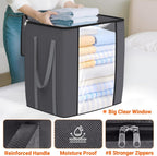 120L Extra Large Clothes Storage Bags, Foldable Blanket Storage and Organization, Thick Fabric Containers with Reinforced Handles & Zippers for Clothing, Comforters, Bedding, Gray, 2 Pack