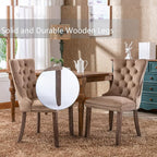 Upholstered Dining Chairs Set of 6, Velvet Dining Room Chairs with Back Ring Pull Trim and Solid Wood Legs, Tufted Wingback Kitchen Chair Perfect for Dining Room,Living Room,Kitchen(Khaki)