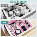 WOWBOX 25 PCS Plastic Drawer Organizer Set, 4 Sizes Desk Drawer Divider Organizers and Storage Bins for Makeup, Jewelry, Gadgets for Kitchen, Bedroom, Bathroom, Office, Clear Pink