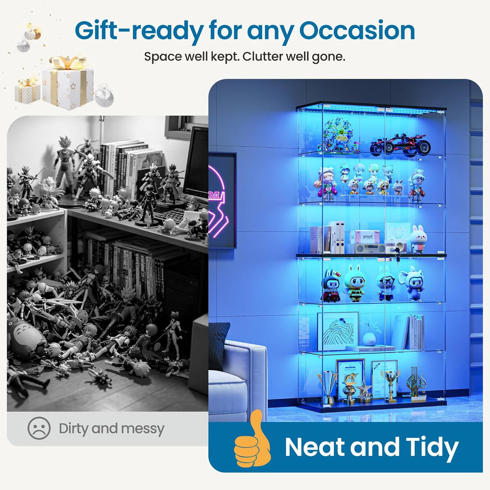 Dystler 6-Tier Glass Display Cabinet, RGB LED Lights for Collectibles