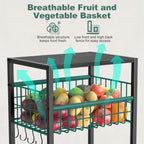 Housolution 5 Tier Kitchen Rolling Cart, Storage Cart with Metal Fruit Vegetable Basket and Pull-Out Pot Lid Cutting Board Organizer, Storage Rack with Wooden Top for Kitchen, Pantry, Bathroom